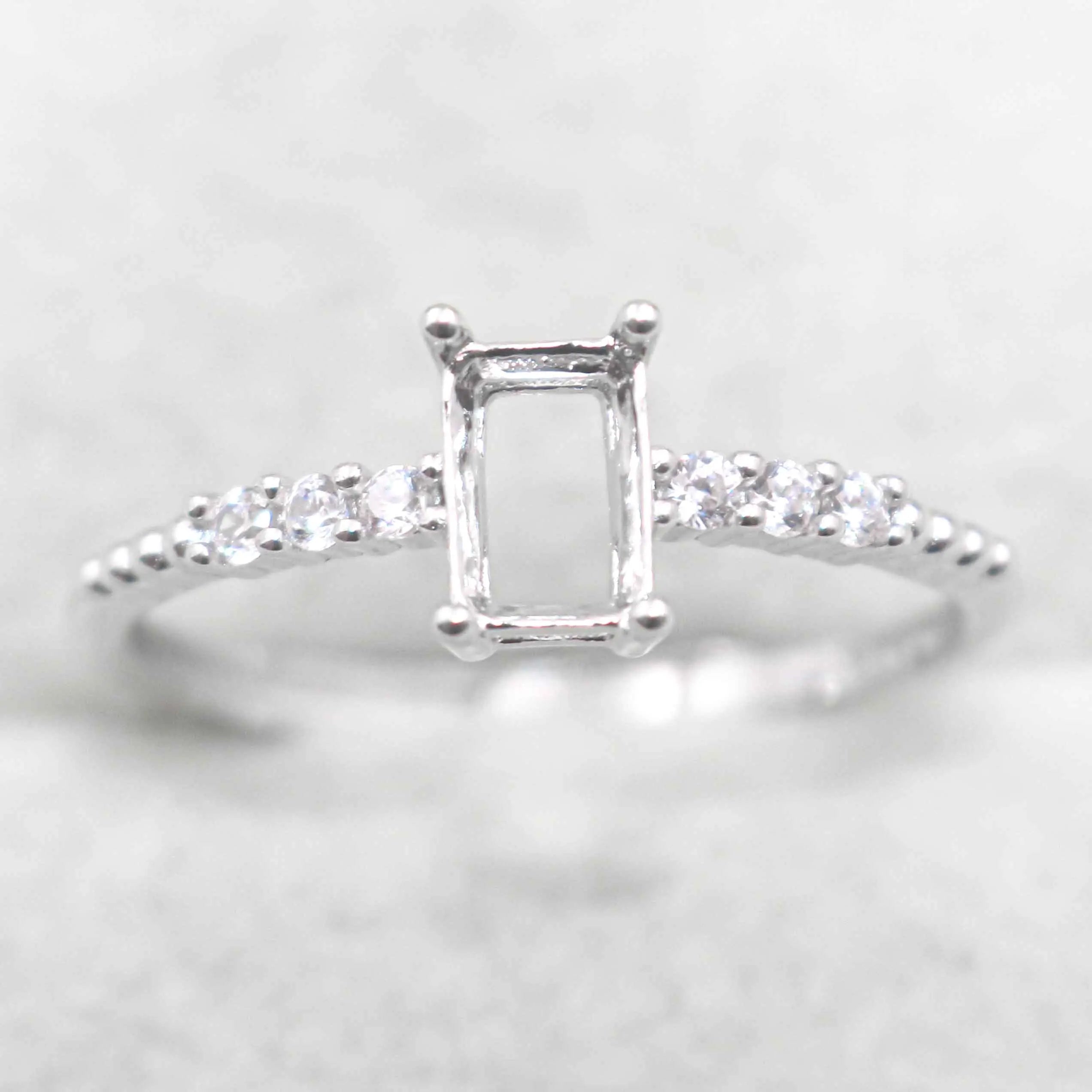 Sterling Silver 4*6mm Semi Mount Ring Square Shape Empty Frame Blank Claws Setting S925 Base Without Center Stone for Inlay DIY