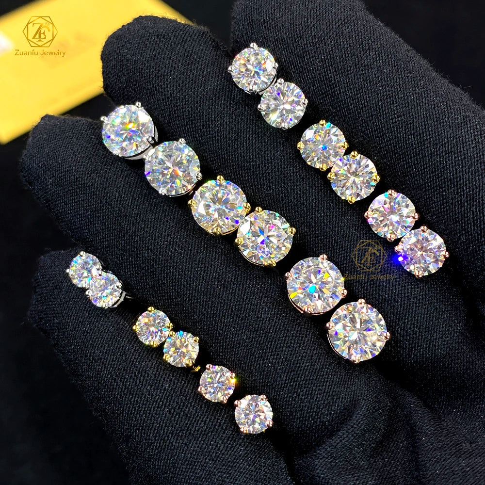 Hot Selling 925 Sterling Silver Fashion Jewelry Earrings VVS Moissanite Diamond Earring for Men Women
