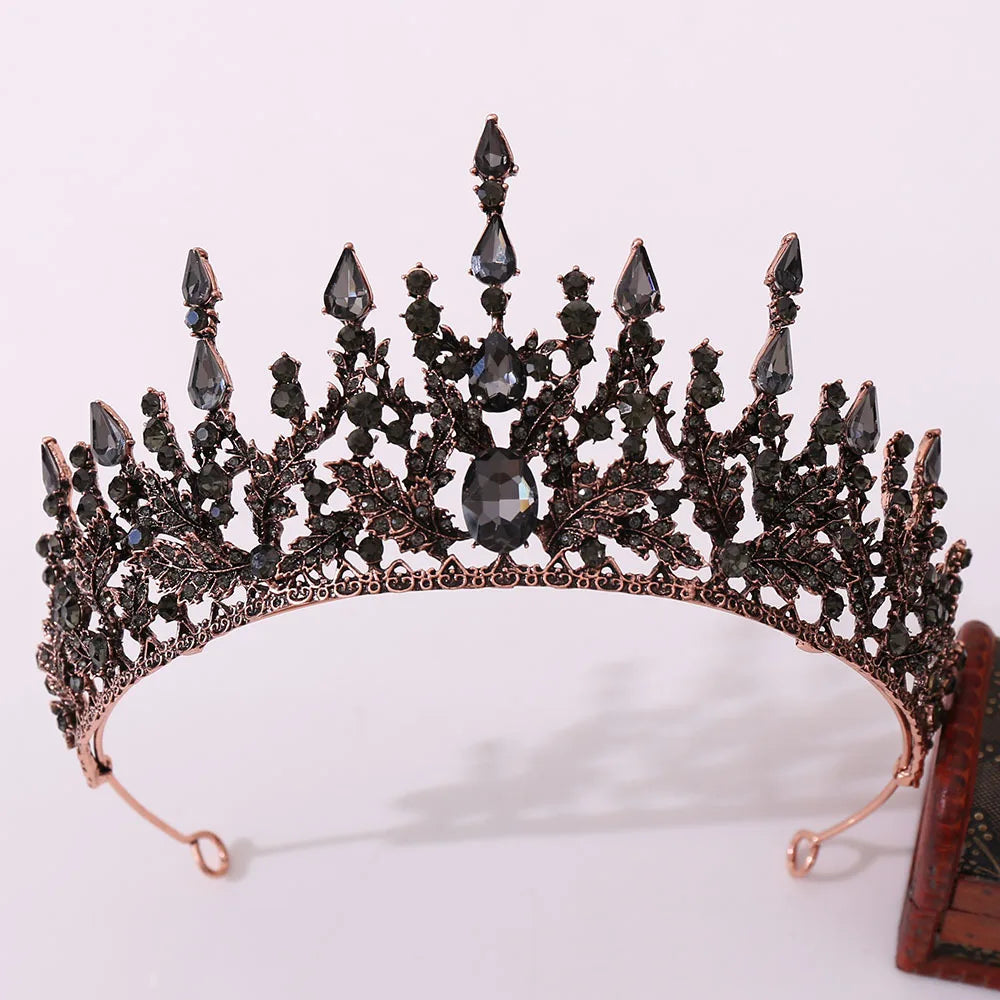 Wedding Party Baroque Crystal Bridal Hair Crown Gold Plated Alloy CZ Tiaras and Crowns for Anniversary