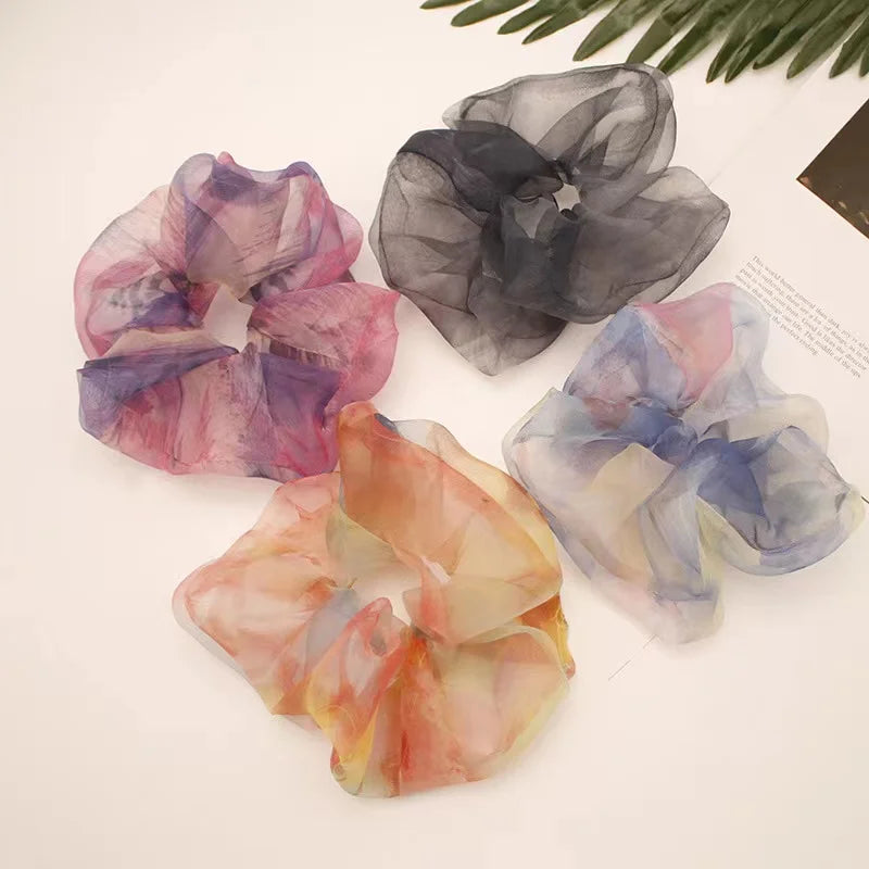 Summer18cm Smooth Chiffon Organza Hair Scrunchies Oversized Korean Women INS Style Hair Ties for Girls Hair Accessories