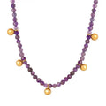 Personality Natural Stone Purple Beaded Handmade Necklace Stainless Steel Gold Steel Chain Jewelry Women Maillard Accessories