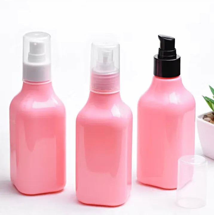 200ml Pink Plastic PET Square Bottle with Plastic Spray