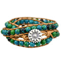 Wholesale Multi Layer Braid Woven Bracelet Leather Bracelet Sunflower Chrysocolla Bracelet for Women