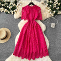 Hollow Hook Flower Lace Dress Female Luxury Embroidery Elegant Midi Casual Party Dress