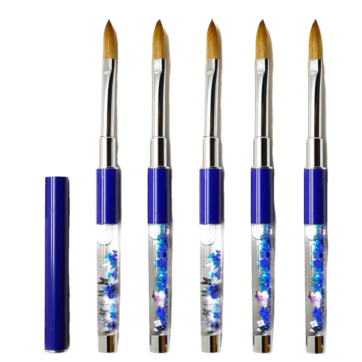 Multi-Style Premium Professional Liquid Oil Handle Acrylic Nail Art Brush Flat Head Sequin Crystal Pen Kolinsky Hair Glitter 3D