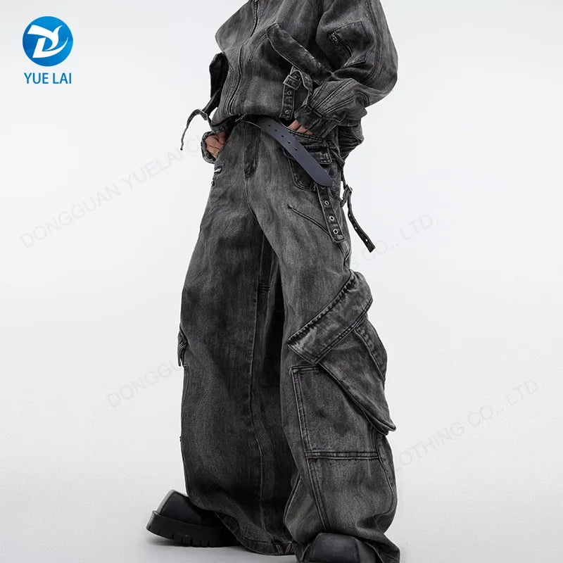 Clothing Manufacturers Custom Heavyweight Wash Vintage Wide-Leg Denim Pants Loose Unisex Flared Jeans