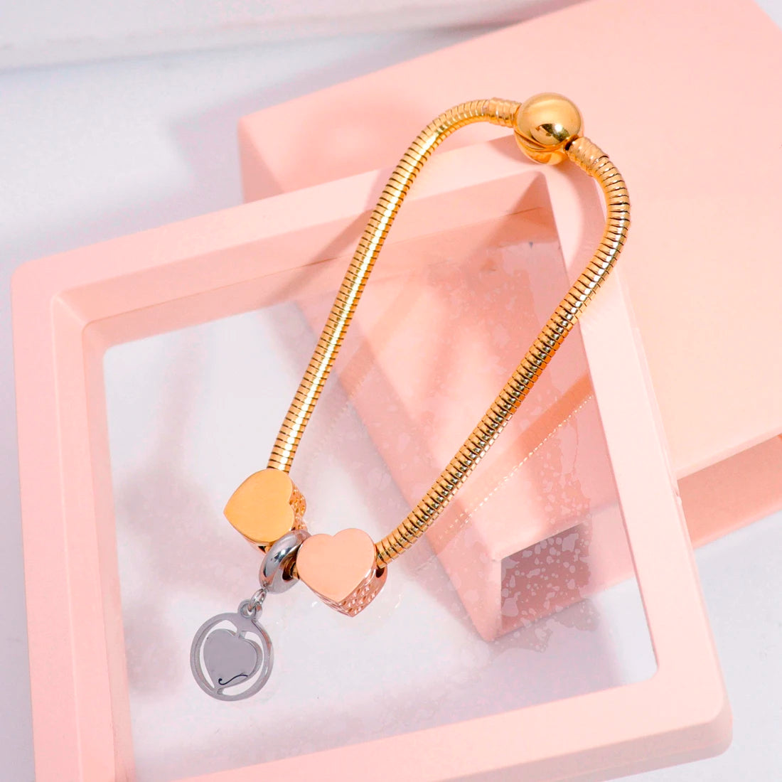 DIY Charm Bracelet Stainless Steel Bangle Accessories Jewelry Gifts Beaded DIY Gold Plated Charms Bracelet
