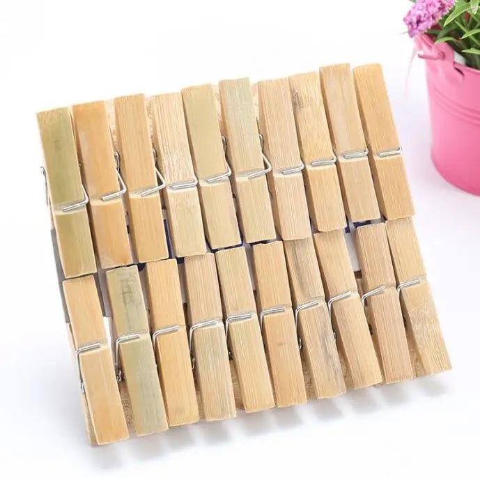 Factory Wholesale Heavy Duty Mini Bamboo Clothes Hanging Peg Clips with Easy Storage Bag for Kitchen & Living Room Use