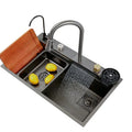 Kitchen Cabinet PVD Black Zink With Waterfall Kitchen Sink Stainless Steel 304 Dropped in Sink With Faucet glass Rinse