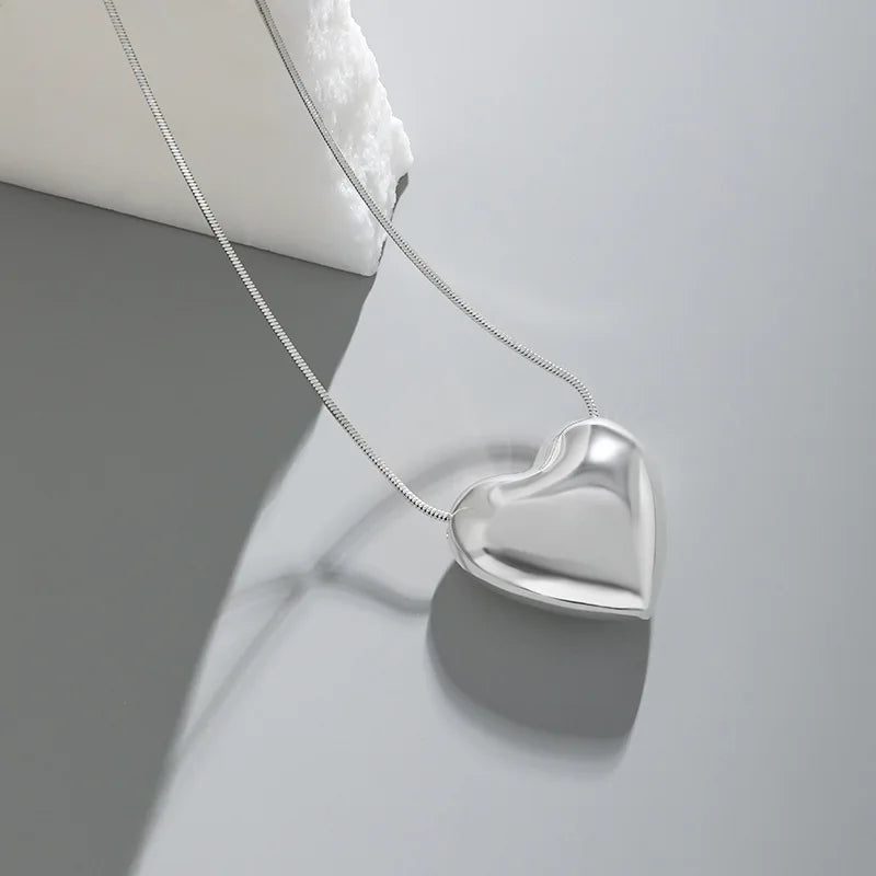 WMYH084 Exaggerated Big Heart Pendant Necklace Women Heart Necklace Fashion Jewelry Sterling Silver Floating Heart Necklace