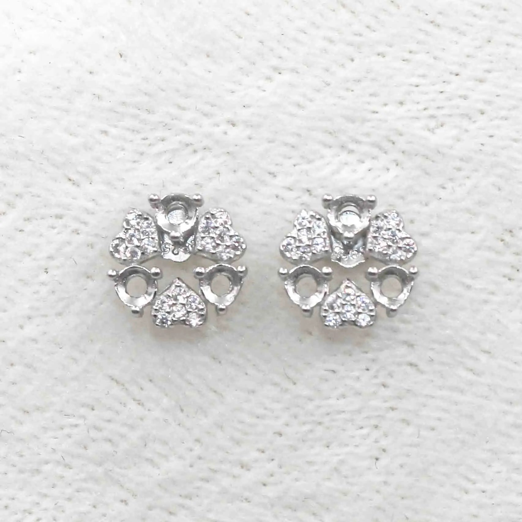Sterling Silver 3*3mm Semi Mount Stud Earrings Empty Support Blank Claws Setting S925 Base Without Center Stone for DIY Inlay