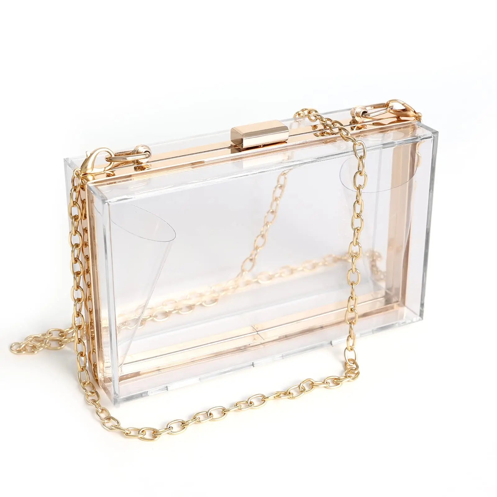 Women Clear Purse Acrylic Clear Clutch Bag Shoulder Handbag With Removable Gold Chain Strap