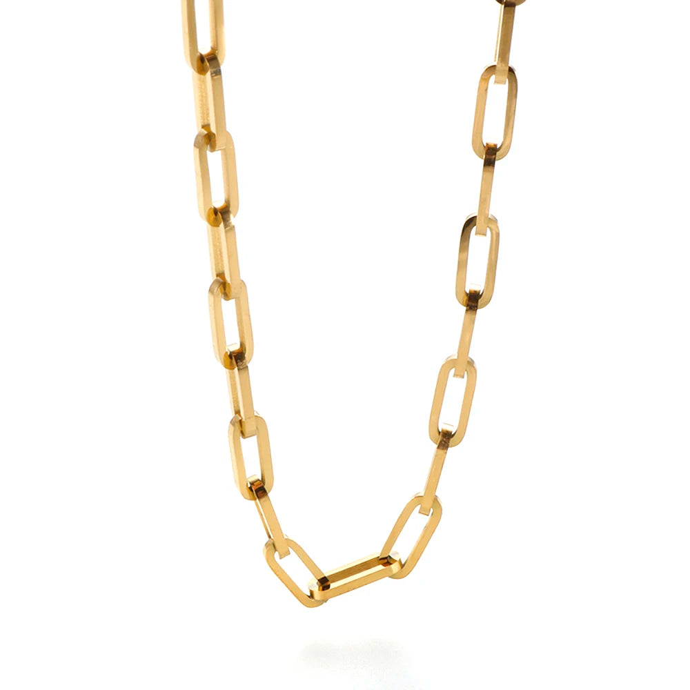Simple and Elegant Tarnish Free Jewelry Paper Clip Link Chain Necklace Stainless Steel 316L 18K Gold Plated Choker Necklace