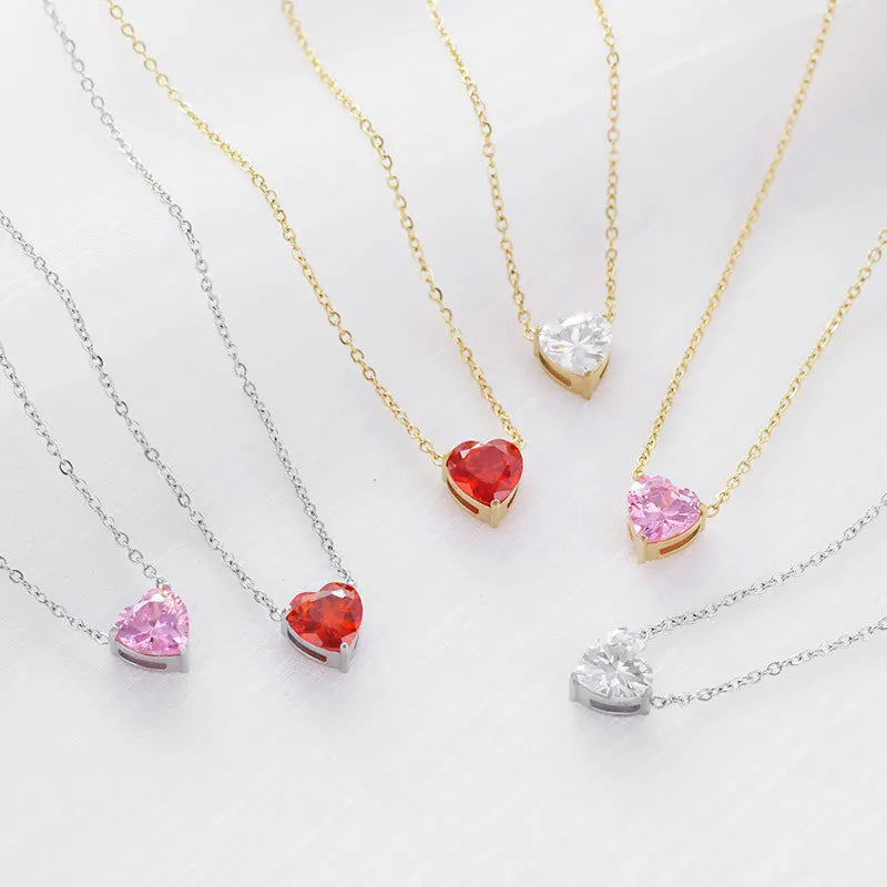 Fashion Stainless Steel Love Heart Necklace Special Design Women Clavicle Chain Jewelry Diamond Heart Necklace for Gifts
