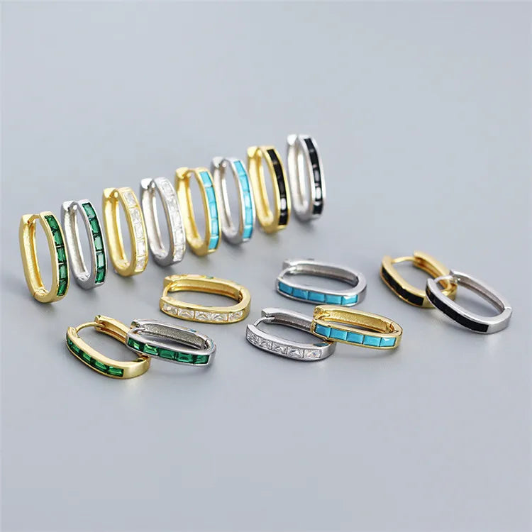 SP Luxury Fine Jewelry 18K Gold Plated 925 Sterling Silver U Shaped Cubic Zircon Hoop Earrings