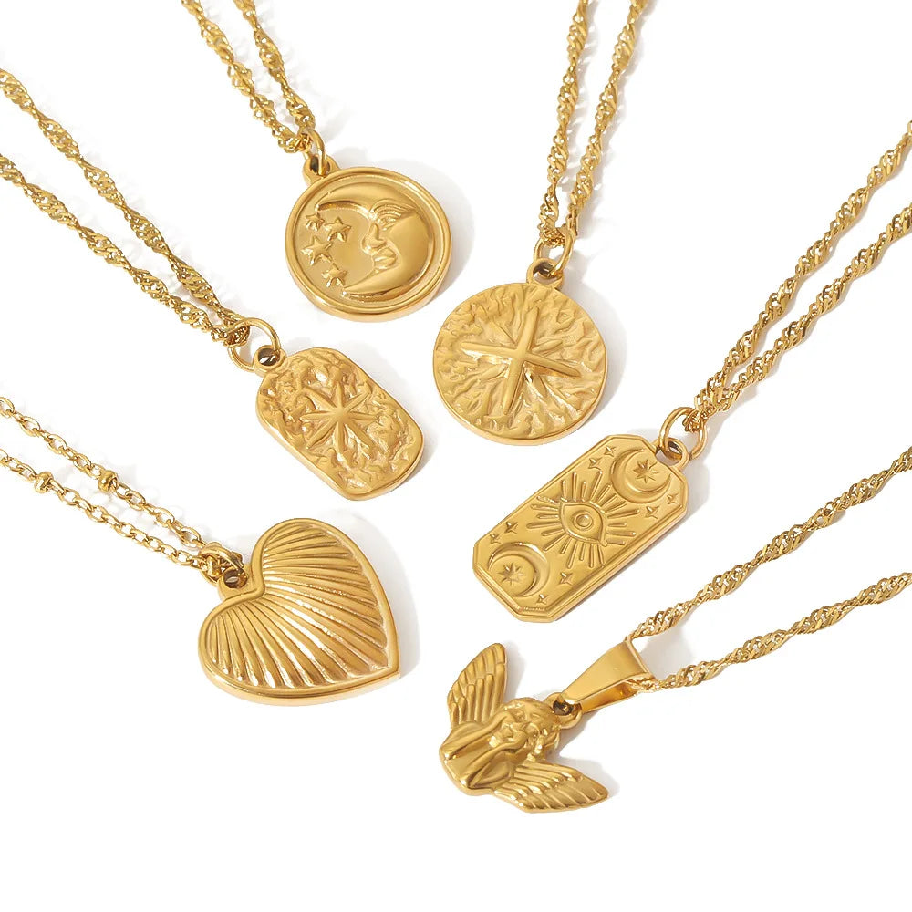 Minos New Love Heart Pendant Necklace Stainless Steel Embossed Heart Necklace Water Resistant Chunky Heart Charm Necklace