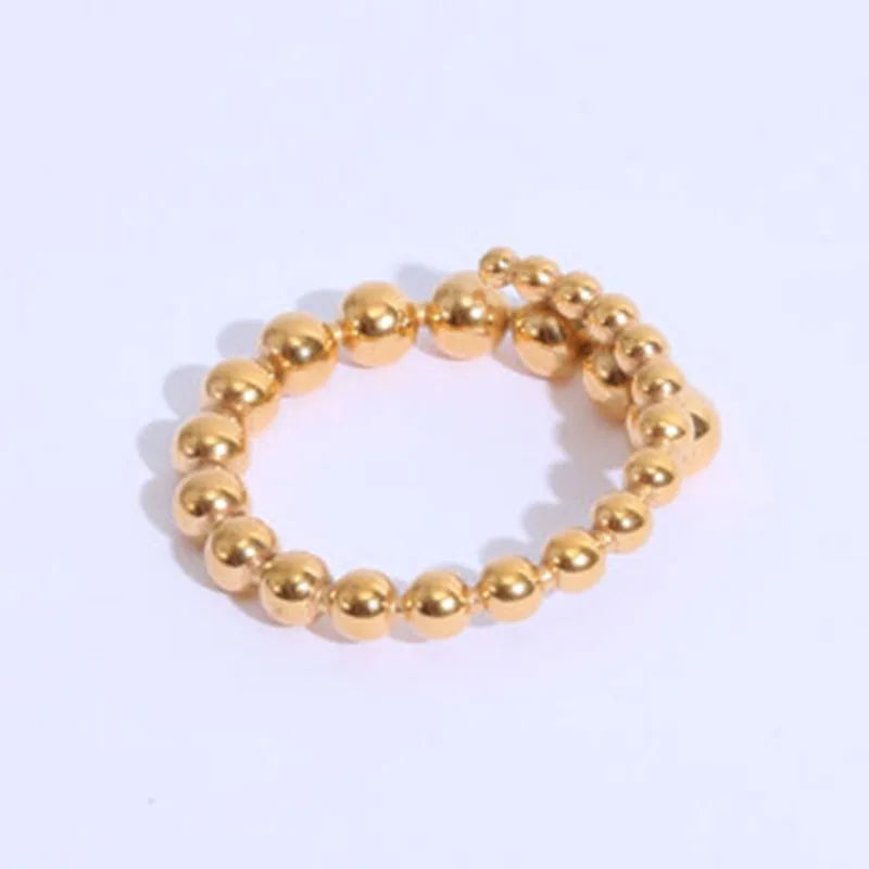 Stainless Steel 18k Gold Plated Women Fashion Simple Geometric Jewelry Small and Big Beaded Ring