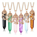 Stainless Steel Jewelry Natural Stone Healing Crystals Quartz Rose Gold Plated Bullet Hexagonal Cone Agate Pendant Necklace
