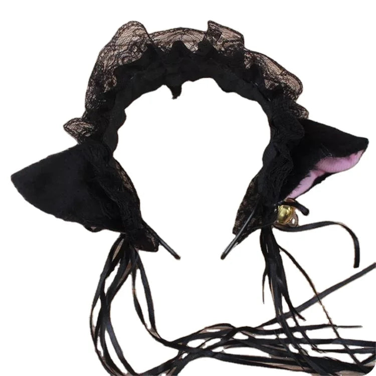 Lolita Head Wrap Kawaii Cat Ears Lace Bow Headband Hair Band Anime Cute Girl Maid Headdress Cosplay Anime Hair Accessories