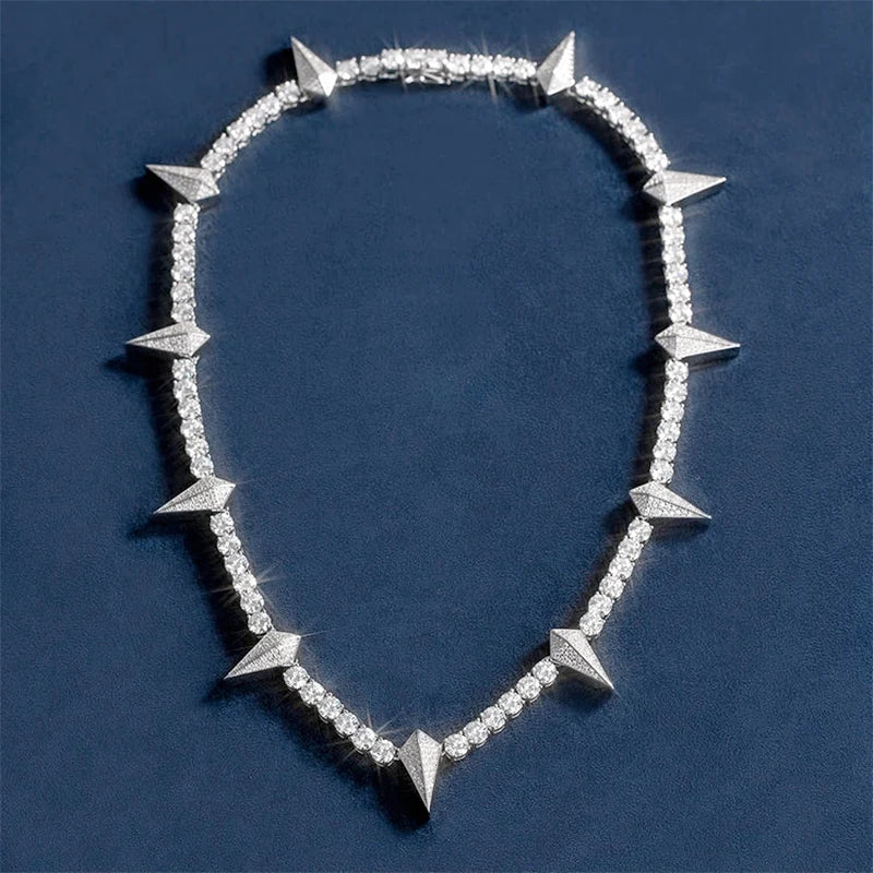 Luster Black Panther White Gold Plated 5mm Width 925 Silver Arrow Tennis Chain VVS Moissanite Necklace