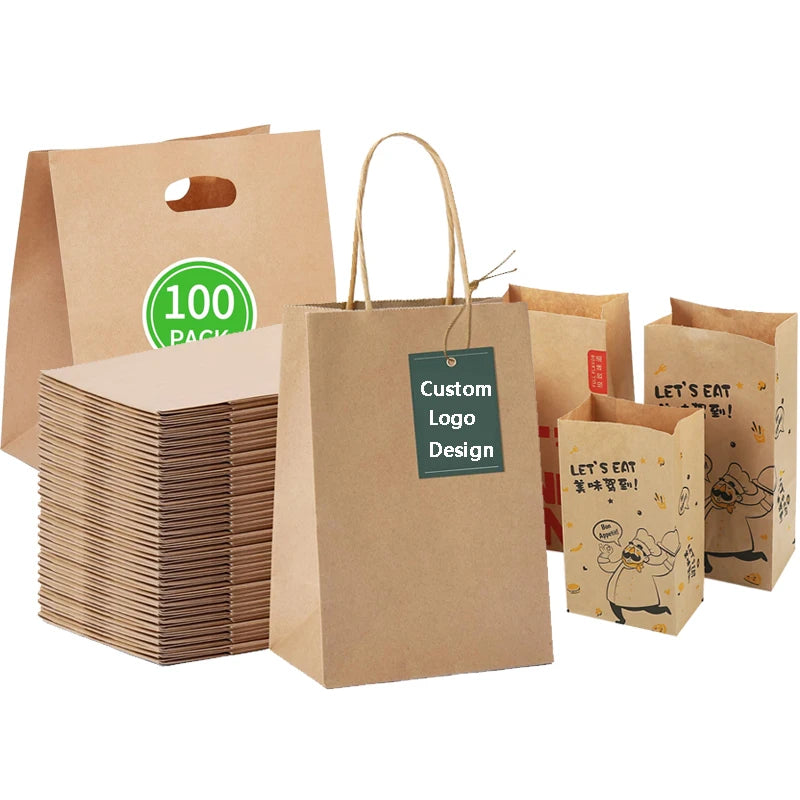 Eco-Friendly Customized Size Brown Kraft Paper Bags Factory Price Design Shopping Craft Paper Bags with Your Own logo