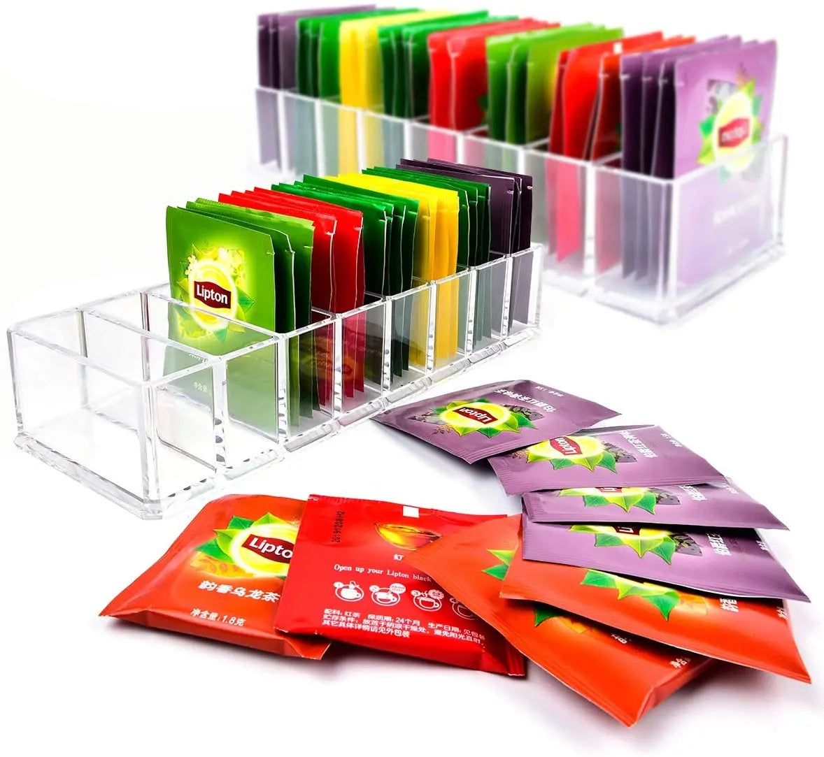 Tea Bag Holder Storage Kitchen Pantry Cabinet Countertop Food OrganizerFor Beverage Bags| Sweeter Ketchup Packets Spice 8 Cells