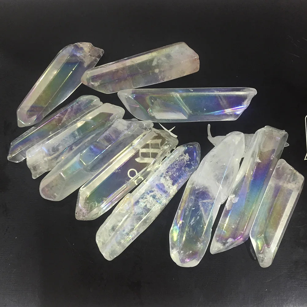 3-6cm Wholesale Natural Clear Quartz Titanium Coated Irregular Gemstone Points Stick Rough Stone
