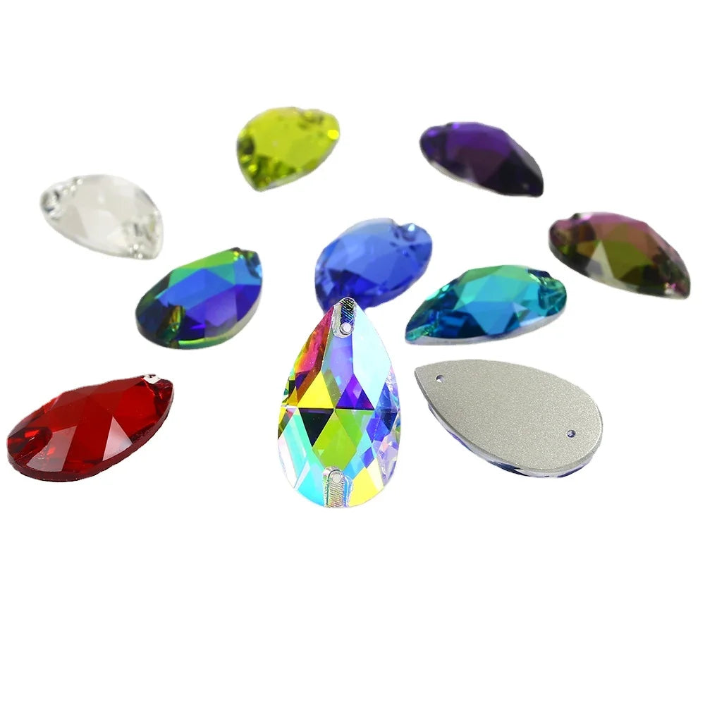 Dongzhou Crystals Waterdrop Shape Flatback Sew on Rhinestones Wholesale Bulk Crystal Stone Beads Dress Diy Sewing Accessories