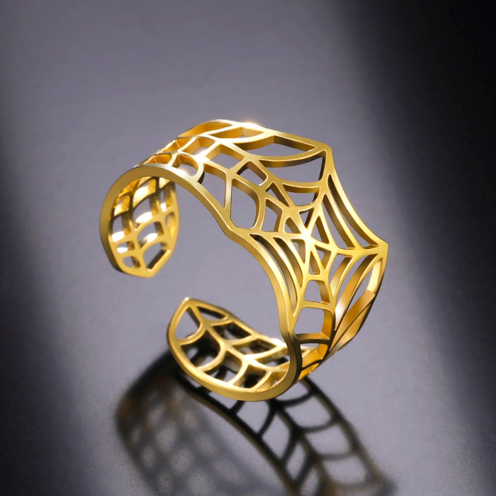 Myshape Punk Spider Web Open Rings for Women Men Geometric Finger Couple Rings Stainless Steel Jewelry 2022 Party Birthday Gift