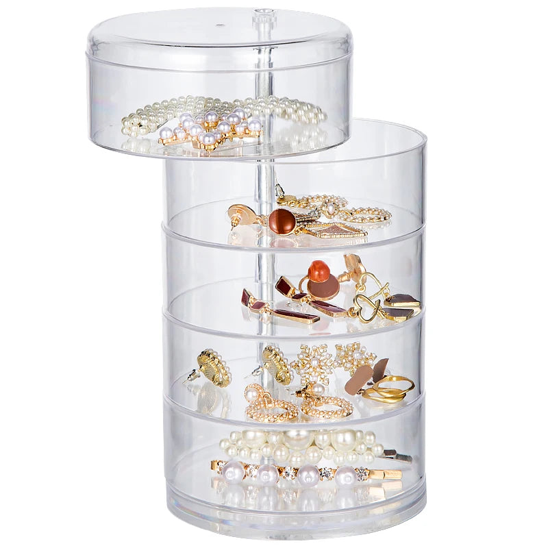 Transparent Jewelry Organizer Box Clear Rotating Jewelry Makeup Storage Box