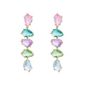 Ins Hot Sale Candy Colorful Irregular Cubic Zirconia Connected 925 Silver Needle Long Drop Earrings