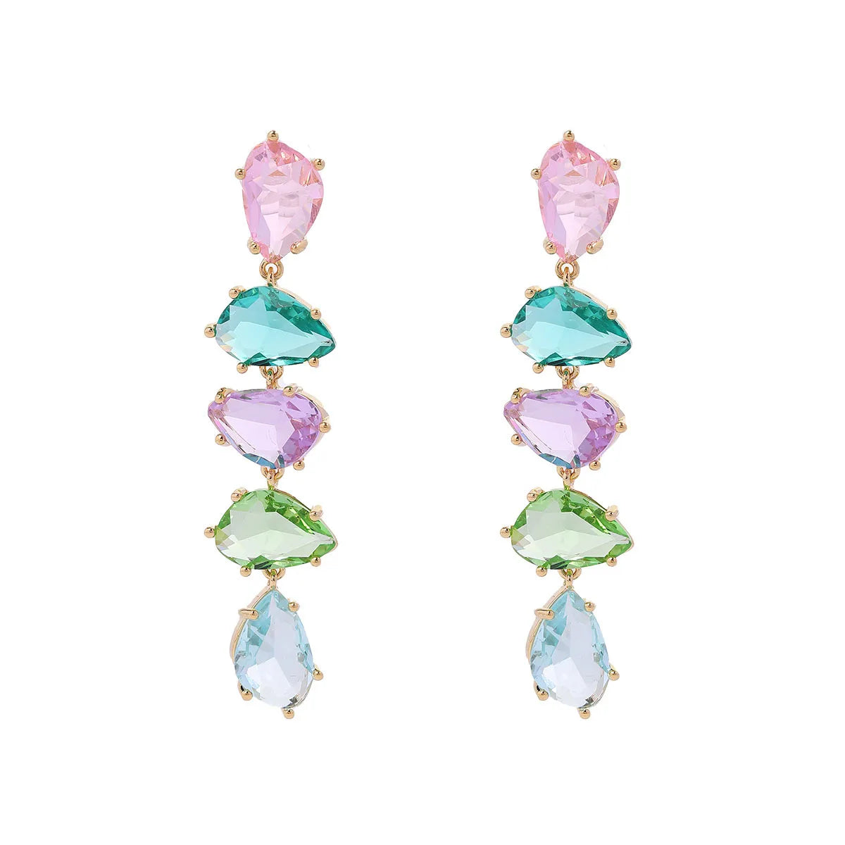 Ins Hot Sale Candy Colorful Irregular Cubic Zirconia Connected 925 Silver Needle Long Drop Earrings