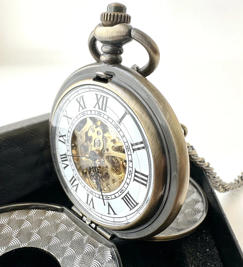 Antique Alloy Hand Wind Double Side Roman Mechanical Pocket Watch