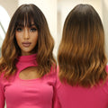 Factory Fast Delivery Synthetic Medium-length Wave Wig Black Hair Roots Brown Gradient Heat-resistant With Bangs Wig
