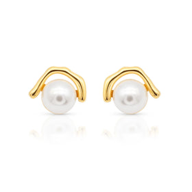 Chris April 316L Stainless Steel 18k Gold Plated Imitation Pearls Minimalistic Stud Earrings