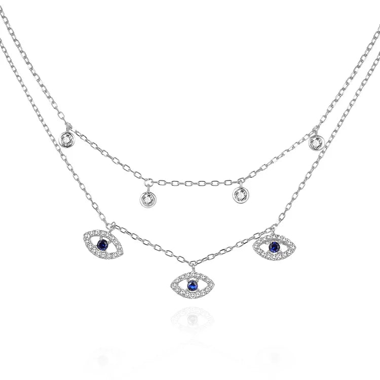 POLIVA 30pcs 925 Silver Evil Eye Double Adjustable Chunky Necklace Vintage Style with Triangle Shaped Zircon for Gift