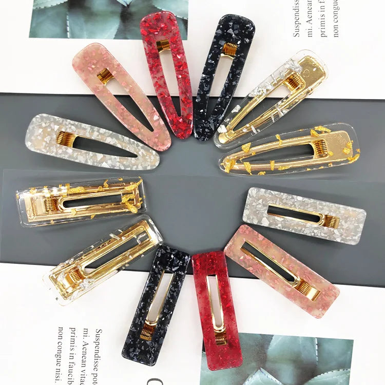 Fashion Acetate Glitter Resin Hairpins Waterdrop Geometric Rectangle Hair Barrette Acrylic Hair Accessory Clip for Women