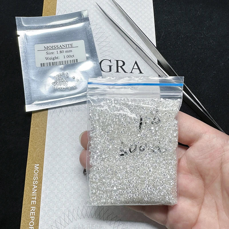 Round Brilliant Cut Moissanite Small Size Melee Loose Stones D Color 1 Carat 0.7-3.0mm White Wholesale Melee Moissanites