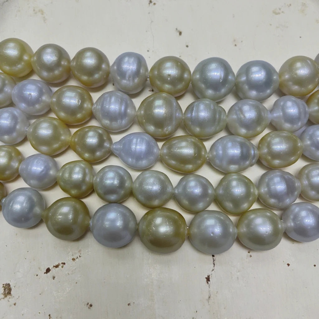 Fine Jewelry 10-12mm Seawater South Sea Natural Gold and White Mix Color Pearl String Necklace for Jewelry Making Ready to Ship