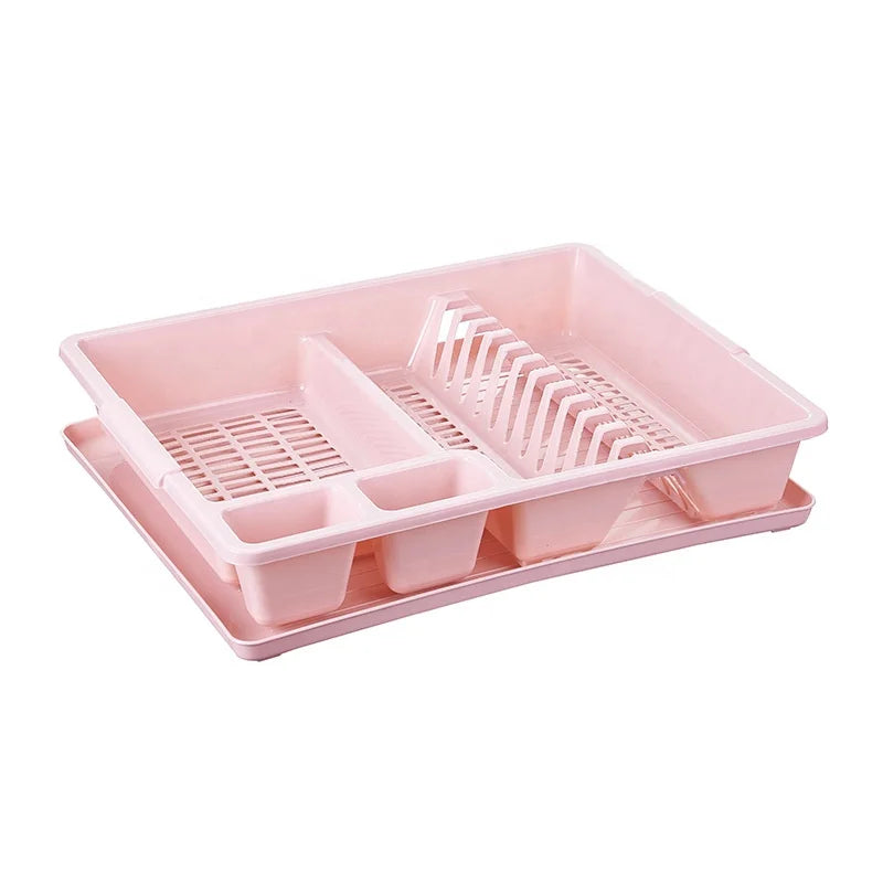 Large Capacity Plastic Dish Drainer  Kitchen Dish Drying Rack with Cutlery Holder Removable Drip Tray