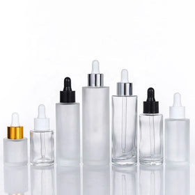 Flat Shoulder Clear/Frosted Glass Essential Oil Bottles Gold/Silver/Black/White Cap Aromatherapy Serum Dropper Bottle Eye Drops