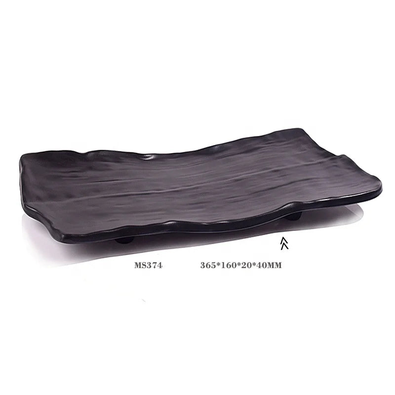Factory Wholesale Restaurant Dinnerware Unbreakable 14 Inch Black Rectangular Melamine Dinner Plate