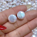 Simplest Earring 925 Sterling Silver Stud Coin Shape Freshwater Authentic Cultured Pearls