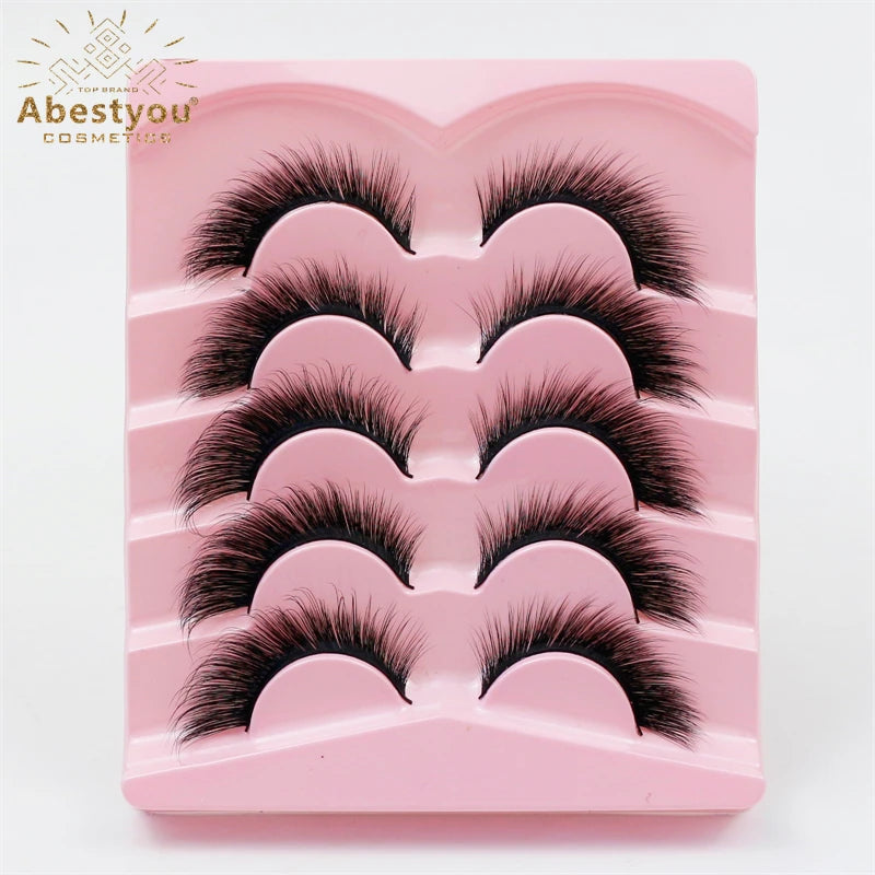 Abestyou Stage Eyelash Wholesale Transparent Band Cat Eye Wispy Faux Mink Lashes No Glue Silk Fan Eyelashes Full Strip Eyelashes
