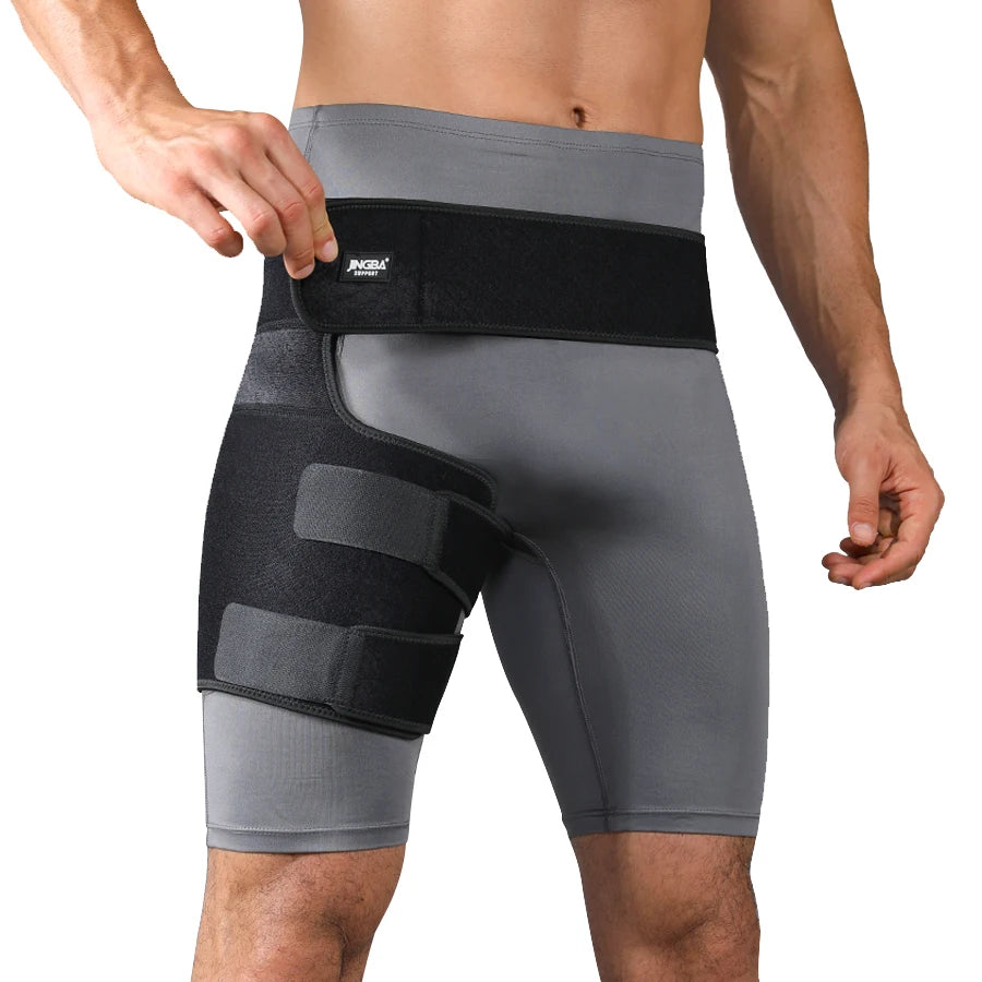 JINGBA Compression Adjustable Groin Support Wrap Groin Wrap for Hip Groin Hamstring Thigh Sciatic Nerve Pain Relief Right Thigh