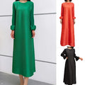 Miyake 2024 Women's Elegant Casual Pleated Dress Neck Long Sleeve Anti-Wrinkle Floor-Length Party Clothes Woven Weaving Method