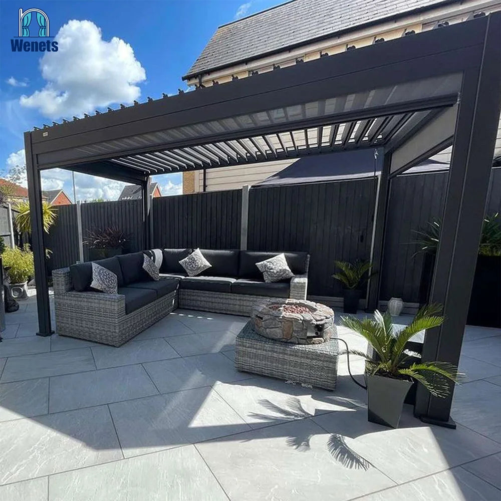 Waterproof Pergola Aluminum Customized Size Gazebo Electric Pavilion Louvered Pergola Cover Outdoor