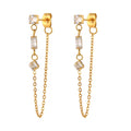2022 Factory Popular Tassel Jewelry Stainless Steel Earrings Personality Square Zircon Chain Earrings for Women Girls
