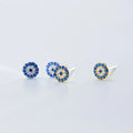 Fashion 925 Sterling Silver Small Earrings Devil's Eye Round Full Diamond Blue White Zircon Gold Plated Stud Earrings Women