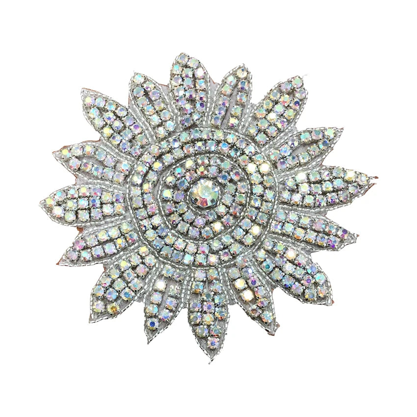 Fashion Popular Wholesale Sun Flower DIY Iridescent Iron on Crystal Rhinestone Patch Applique